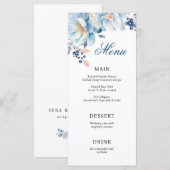Blue watercolor floral wedding menu (Voorkant / Achterkant)