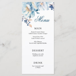 Blue watercolor floral wedding menu