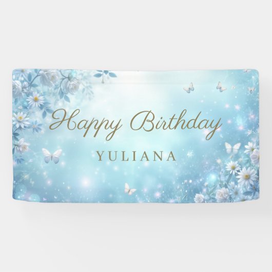 Blue Watercolor Flower Design with Light Effect Spandoek (Horizontaal)