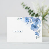 Blue Watercolor Flower Details Informatiekaartje (Staand voorkant)