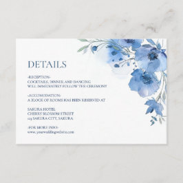 Blue Watercolor Flower Details Informatiekaartje