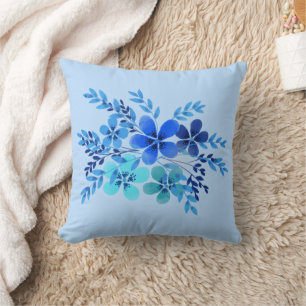 Blue Watercolor Flower Kussen