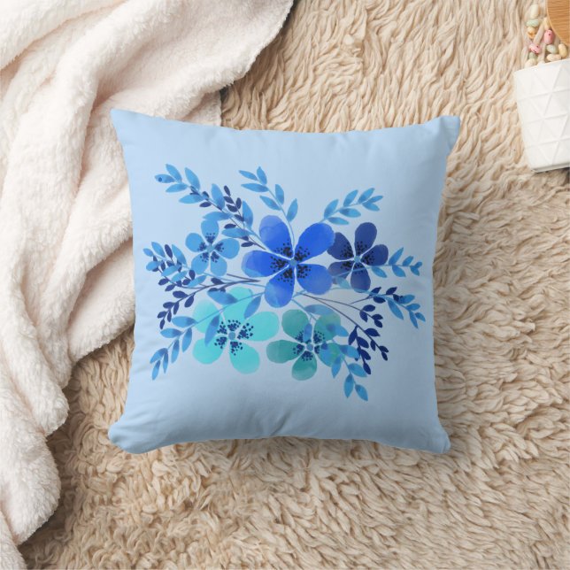 Blue Watercolor Flower Kussen (Deken)