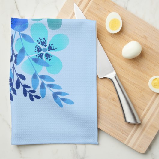 Blue Watercolor Flower Theedoek (Quarter Fold)
