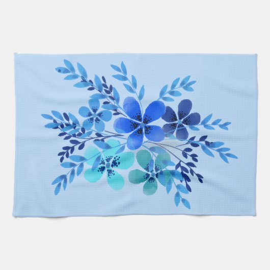 Blue Watercolor Flower Theedoek (Horizontaal)