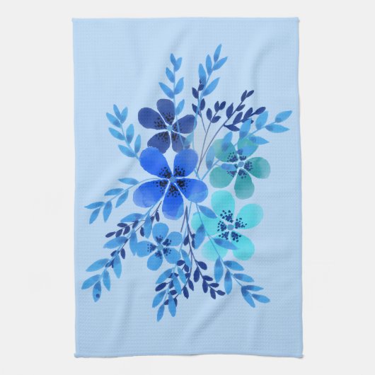 Blue Watercolor Flower Theedoek (Verticaal)