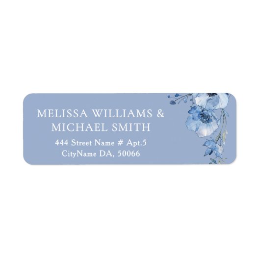 Blue Watercolor Flower |  Wedding Etiket (Voorkant)