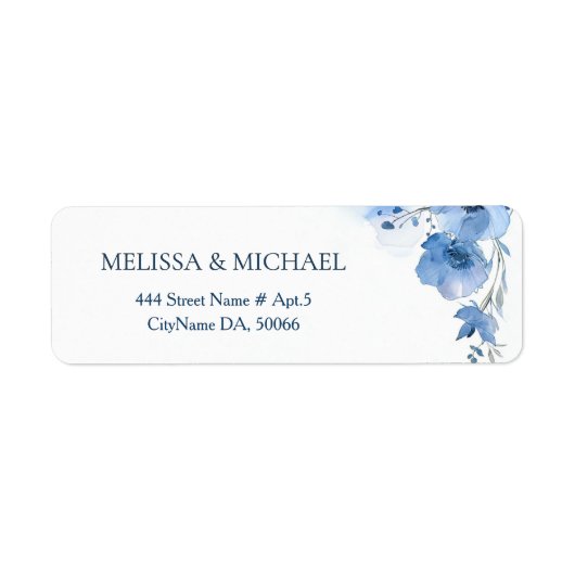 Blue Watercolor Flower |  Wedding Etiket (Voorkant)