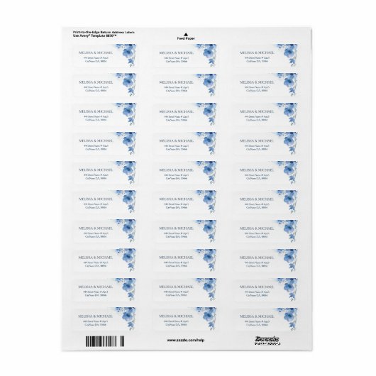 Blue Watercolor Flower |  Wedding Etiket (Full Sheet)