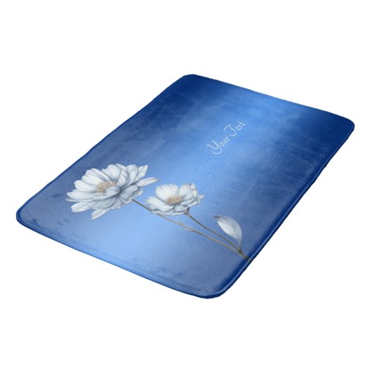 Blue Watercolor Flowers Bath Mat (Gekanteld)
