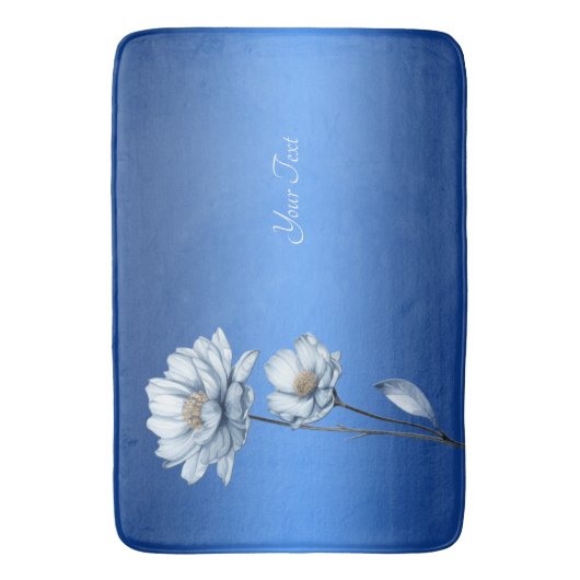 Blue Watercolor Flowers Bath Mat (Voorkant Verticaal)