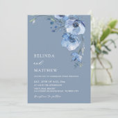Blue Watercolor Flowers Casual Wedding Kaart (Staand voorkant)