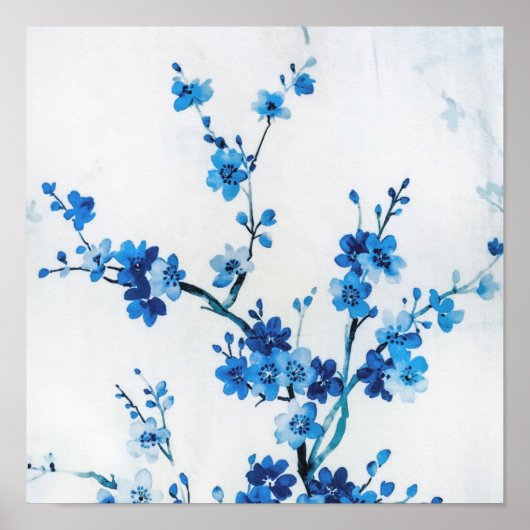 Blue Watercolor Flowers Delicate Beautiful Poster (Voorkant)