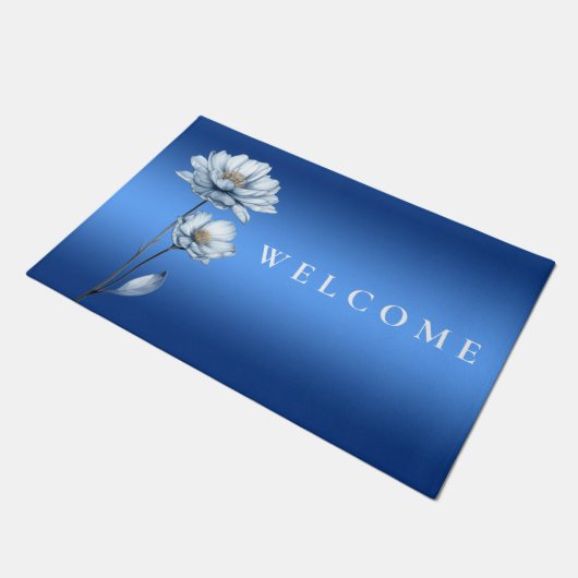 Blue Watercolor Flowers Doormat Deurmat (Schuin)