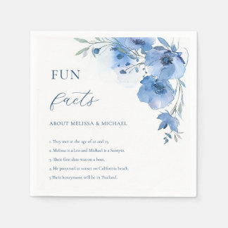Blue Watercolor Flowers Fun Facts Wedding  Servet
