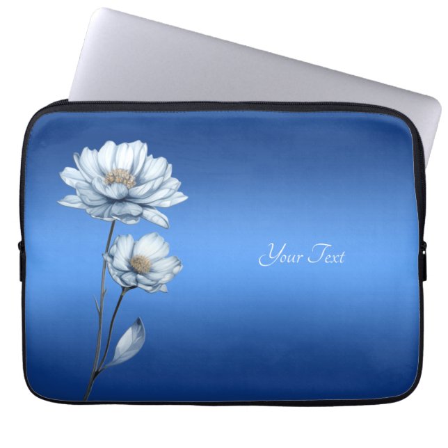 Blue Watercolor Flowers Laptop Sleeve (Voorkant)