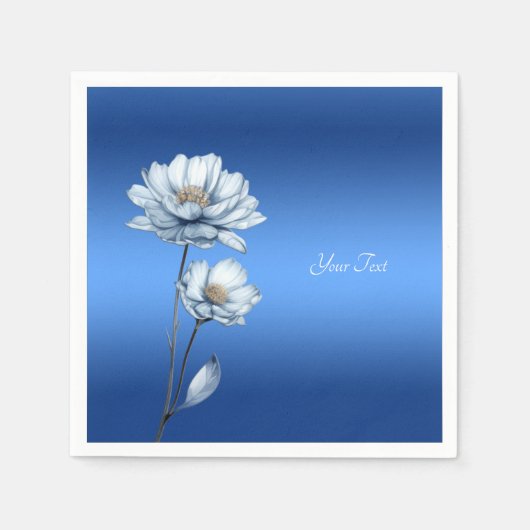 Blue Watercolor Flowers Napkins Servet (Voorkant)