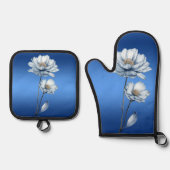 Blue Watercolor Flowers Ovenwant & Pannenlap Set (Voorkant)