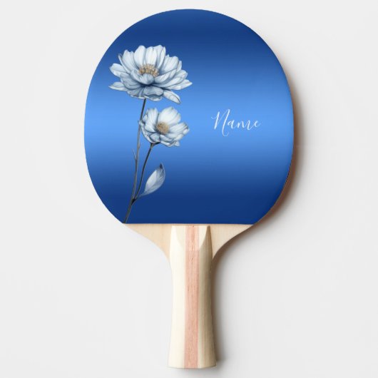Blue Watercolor Flowers Ping Pong Paddle Tafeltennisbatje (Voorkant)