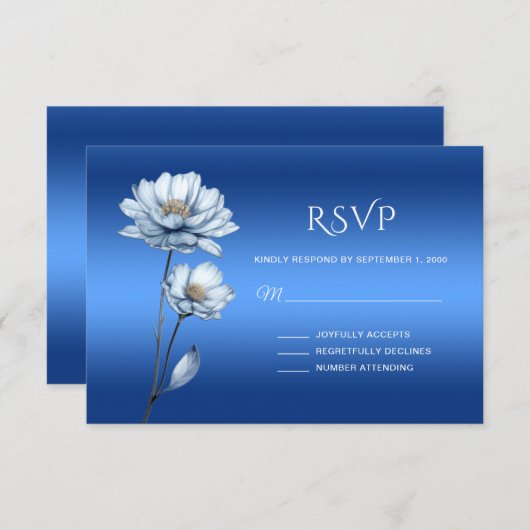 Blue Watercolor Flowers RSVP Card (Voorkant / Achterkant)