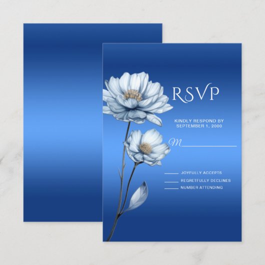Blue Watercolor Flowers RSVP Card Kaartje (Voorkant / Achterkant)