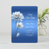 Blue Watercolor Flowers Save The Date (Staand voorkant)
