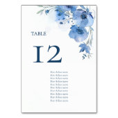 Blue Watercolor Flowers Seating Chart Kaart (Achterkant)