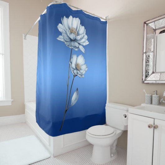 Blue Watercolor Flowers Shower Curtain Douchegordijn (In situ)