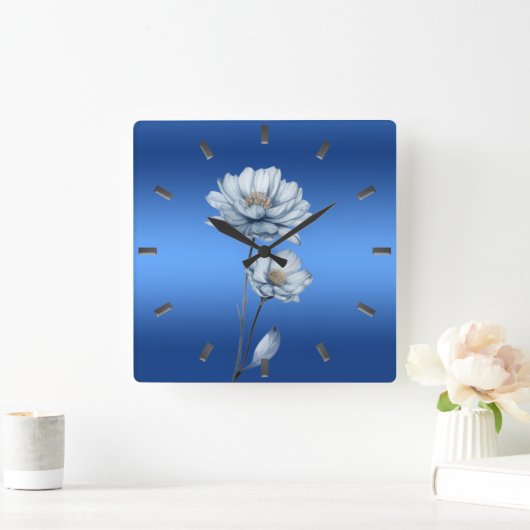 Blue Watercolor Flowers Wall Clock Vierkante Klok (Huis)