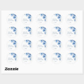 Blue Watercolor Flowers Wedding Ronde Sticker (Vel)