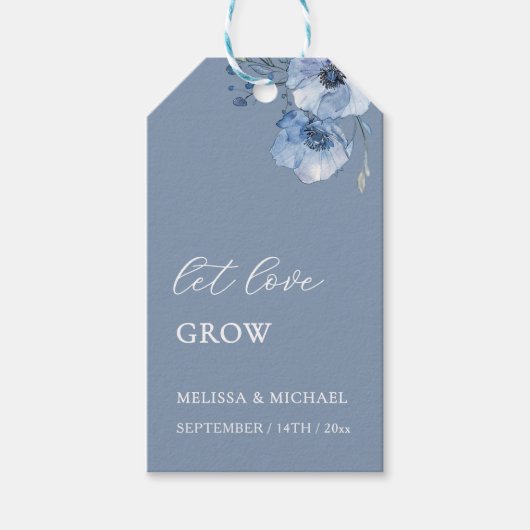 Blue Watercolor Flowers Wedding Thank You Cadeaulabel (Voorkant)