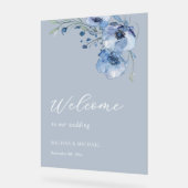 Blue Watercolor Flowers Wedding  Welcome Acryl Bord (Hoek)