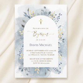 blue watercolor foliage Baptism  Kaart