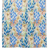 Blue Watercolor Foliage Douchegordijn (Voorkant)