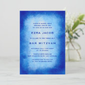 Blue Watercolor Frame Custom PHOTO Bar Bat Mitzvah Kaart (Staand voorkant)