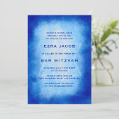 Blue Watercolor Frame Custom PHOTO Bar Bat Mitzvah Kaart (Staand voorkant)
