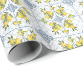 Blue Watercolor French Country Lemon Cadeaupapier (Rol Hoek)