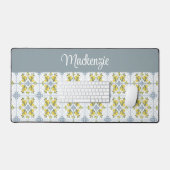 Blue Watercolor French Country Lemon Name Monogram Bureaumat (Keyboard & Muis)