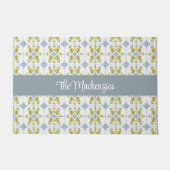 Blue Watercolor French Country Lemon Name Monogram Deurmat (Voorkant)