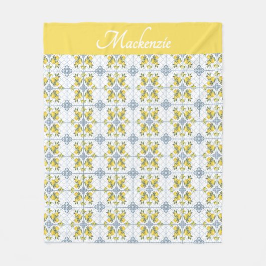 Blue Watercolor French Country Lemon Name Monogram Fleece Deken (Voorkant)