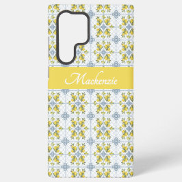 Blue Watercolor French Country Lemon Name Monogram Samsung Galaxy Hoesje