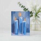 Blue Watercolor Hanukkah Candles Feestdagenkaart (Staand voorkant)