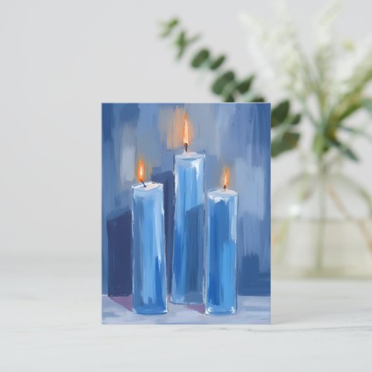 Blue Watercolor Hanukkah Candles Feestdagenkaart (Staand voorkant)