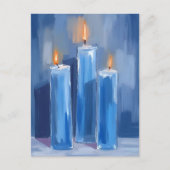 Blue Watercolor Hanukkah Candles Feestdagenkaart (Voorkant)
