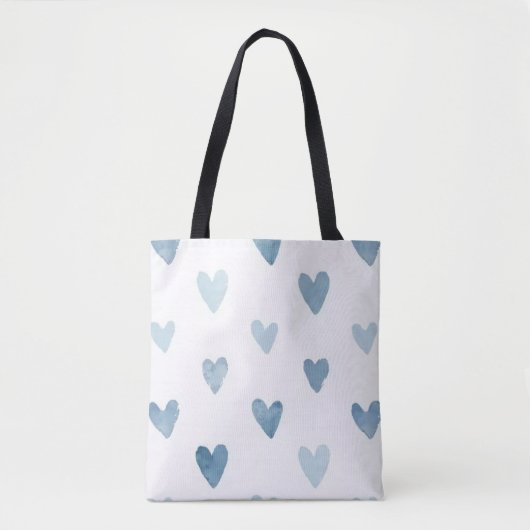 Blue Watercolor Hearts Tote Bag  (Voorkant)