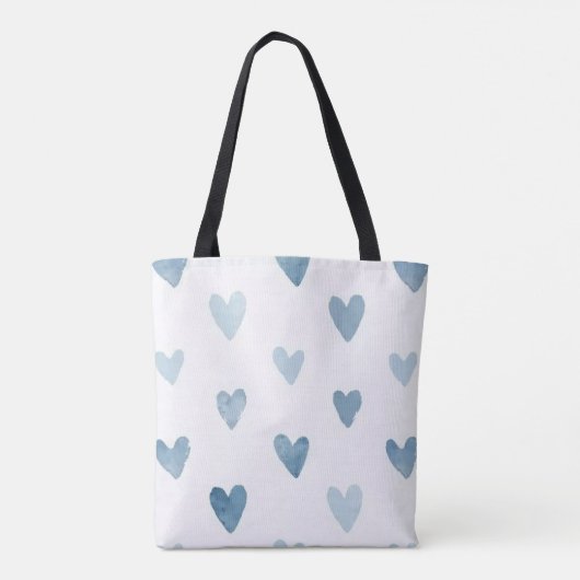 Blue Watercolor Hearts Tote Bag  (Achterkant)