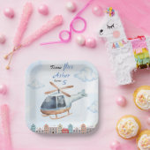 Blue Watercolor Helicopter City Papieren Bordje (Feest)