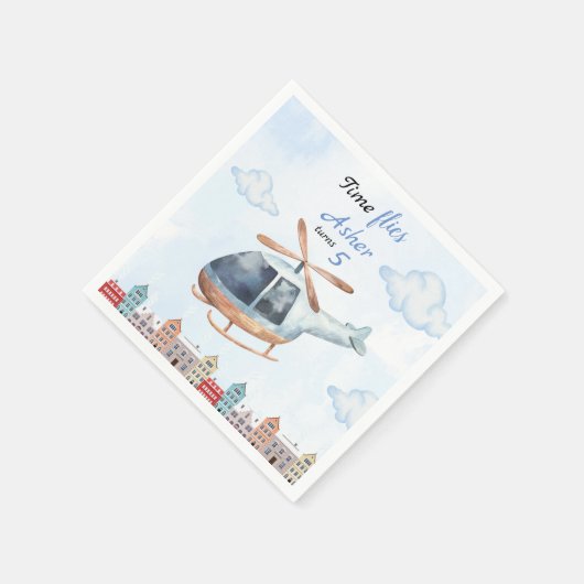 Blue Watercolor Helicopter City  Servet (Hoek)