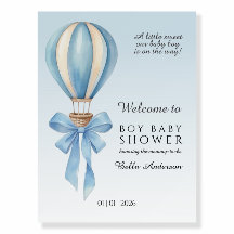 Blue Watercolor Hot Air Balloon Boy Baby Shower