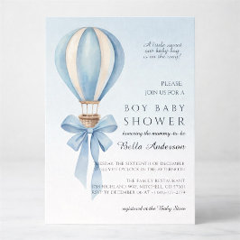 Blue Watercolor Hot Air Balloon Boy Baby Shower Kaart